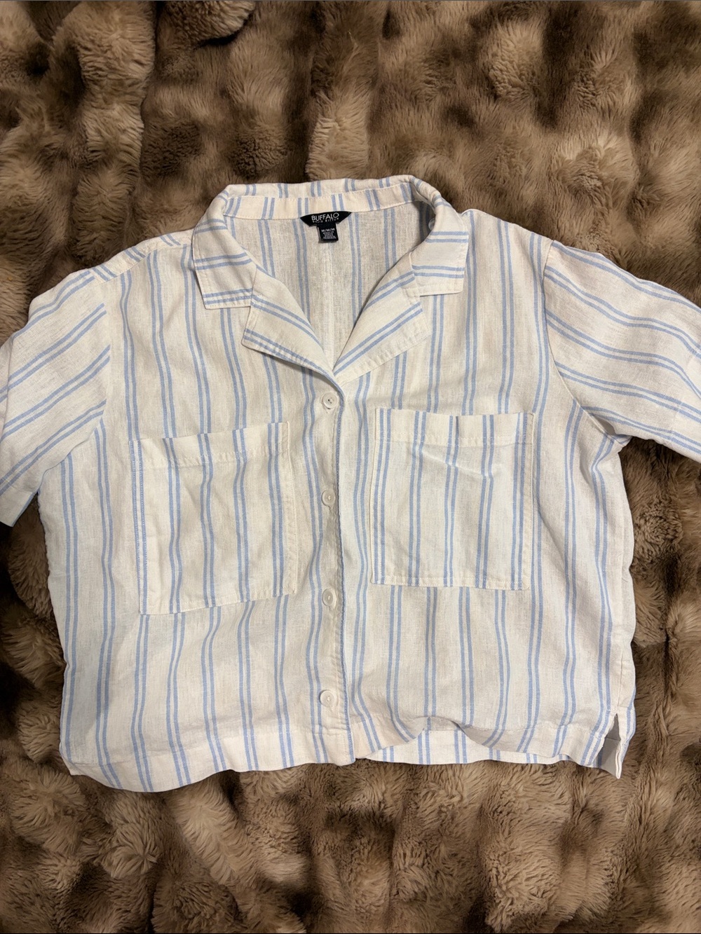 Buffalo David Bitton Light Blue & White Striped Short-Sleeve Button-Down